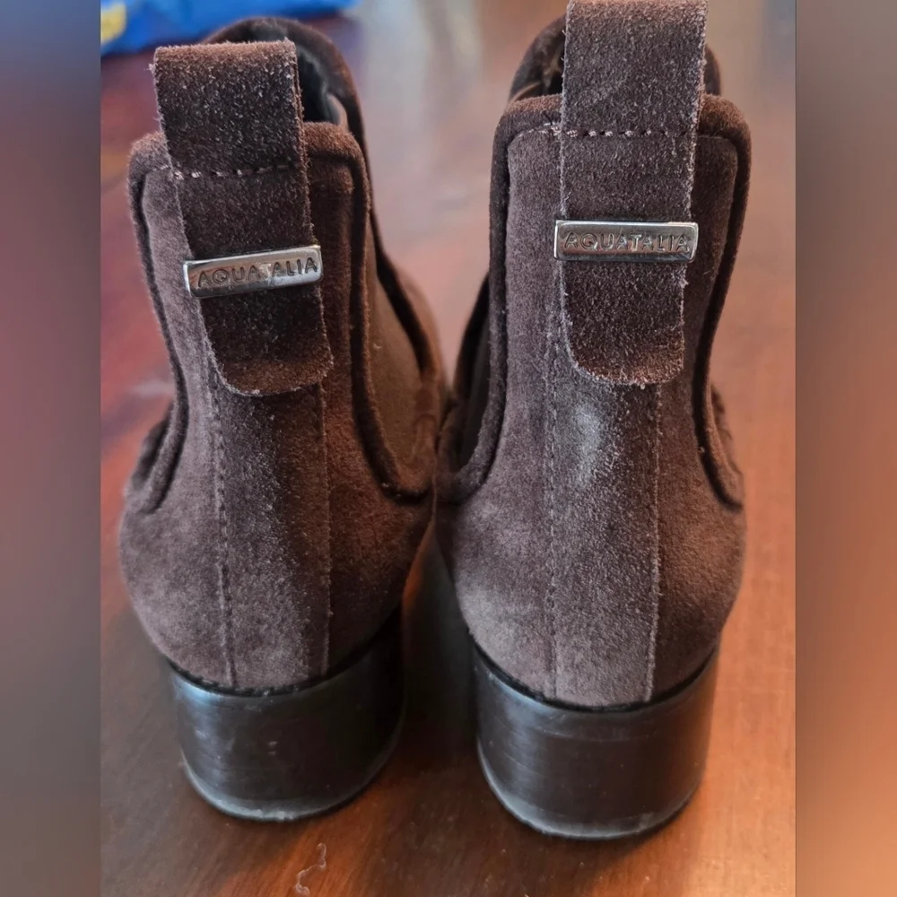 Aquatalia Oliviera Weatherproof Suede Pull-On Booties Boots Brown Size 5